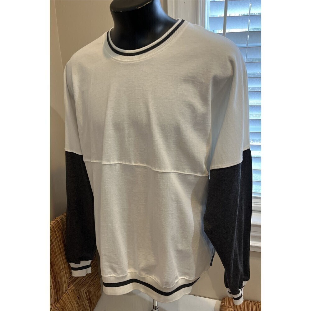 Spirit Jersey Unisex LARGE Stripe Sweatshirt White/Gray Oversize Pullover NWOT